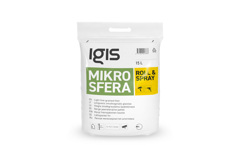 IGIS Mikrosfera viegla smalkgraudainā špakteļmasa 15L "Roll&Spray" maiss - Image 1
