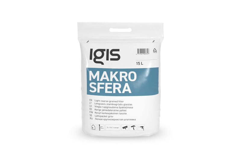 IGIS Makrosfera viegla rupjgraudainā špakteļmasa 15L maiss - Image 1