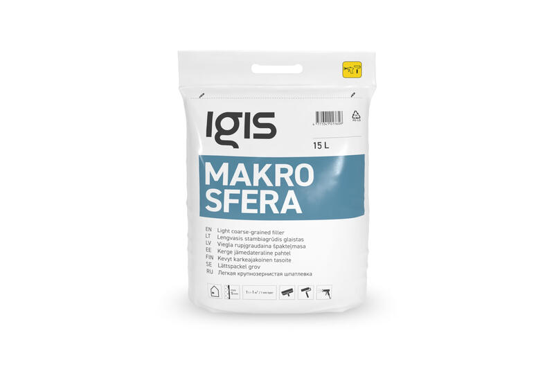 IGIS Makrosfera viegla rupjgraudainā špakteļmasa "Roll&Spry" 15L maiss - Image 1