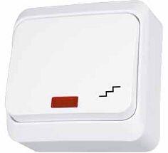 Pārslēdzis v/a balts IP20 ar k-lampu PRIMA - Image 1