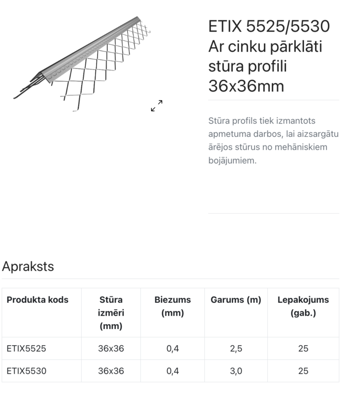 ETIX 5525 ZN apmetuma stūris 36x36 mm 2,5m - Image 2