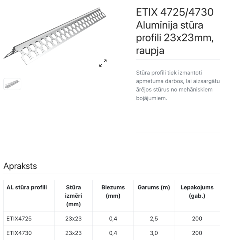 ETIX 4725 Aluminija stūris 23x23 mm perforēts 0,4 mm 2,5m CE - Image 2