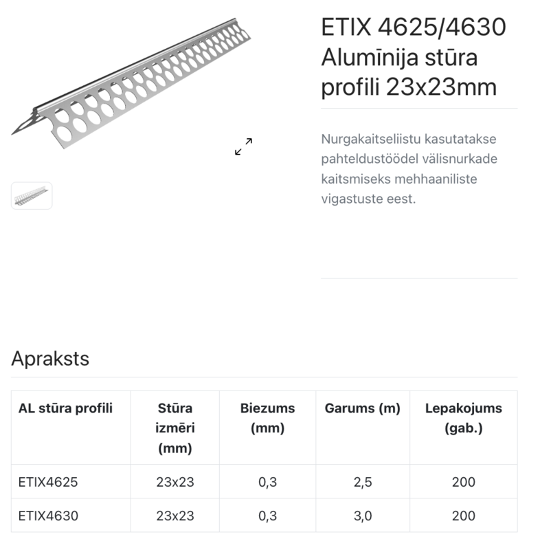 ETIX 4625 Aluminija stūris 23x23 mm 2,5m - Image 2
