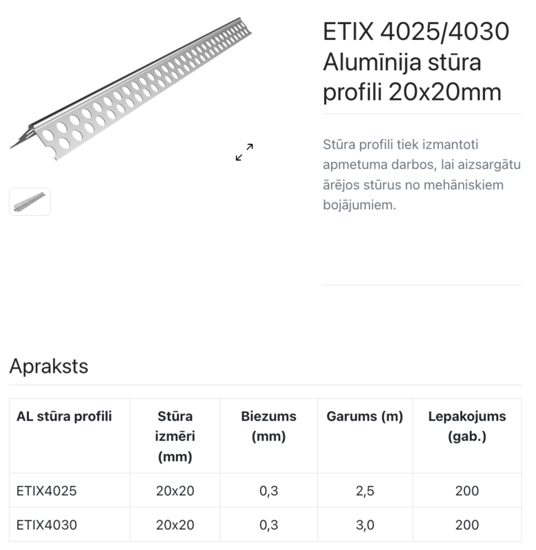ETIX 4030 Aluminija stūris 20x20 mm 3,0m - Image 2