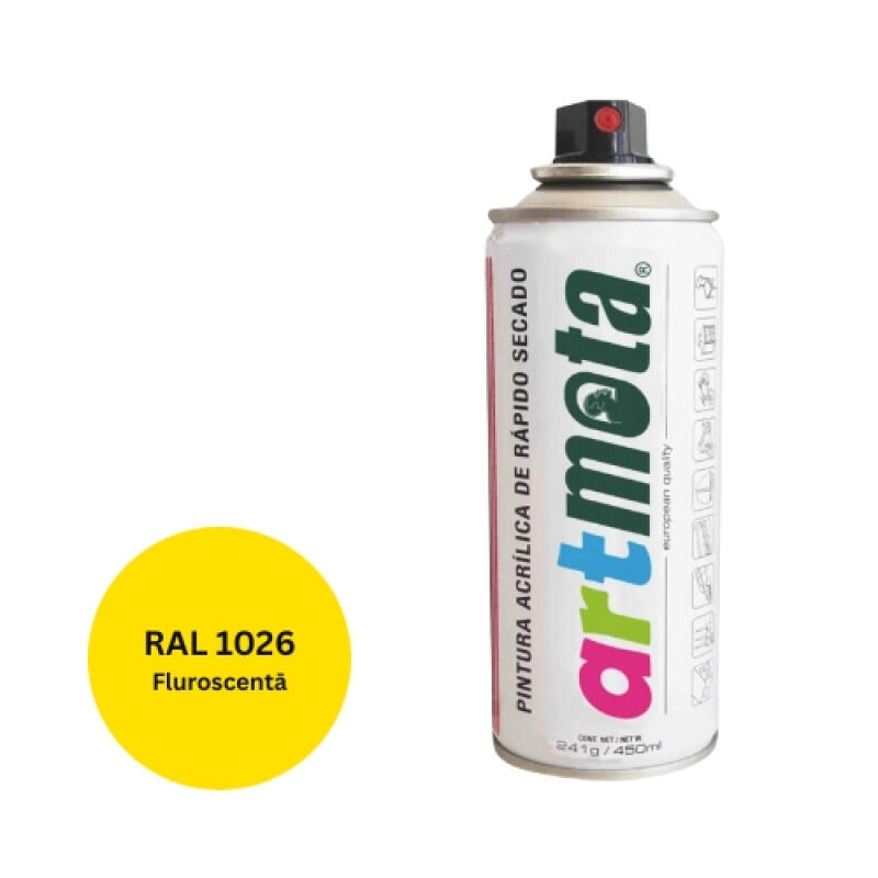 Akrila aerosola krāsa 450 ml, flouriscenta dzeltena, RAL1026 - Image 1