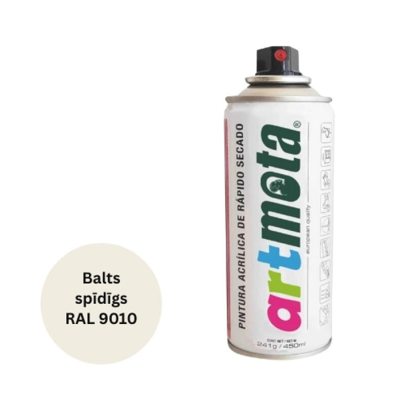 Akrila aerosola krāsa 450 ml, spīdīga balta, RAL9010 - Image 1
