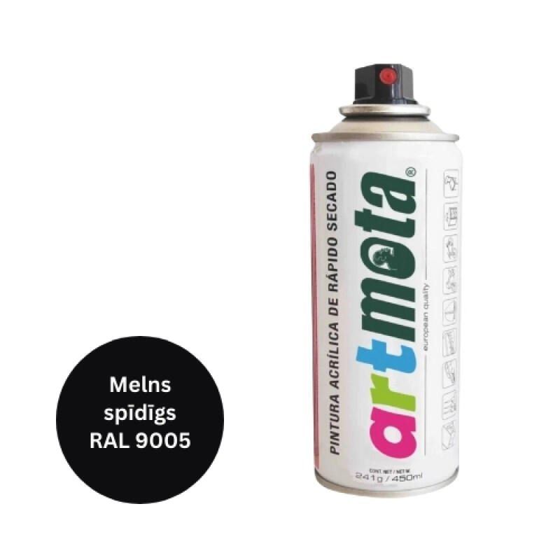 Akrila aerosola krāsa 450 ml, spīdīgi melna, R9005 - Image 1